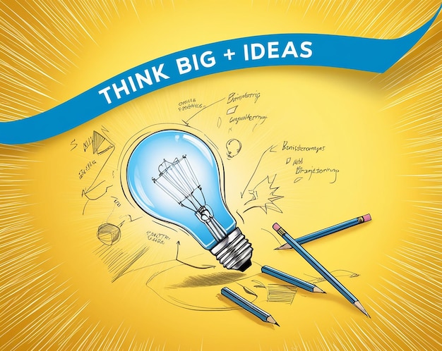 Photo business creativity and inspiration concepts with lightbulb and pencil on yellow background motivation for successthink big ideas