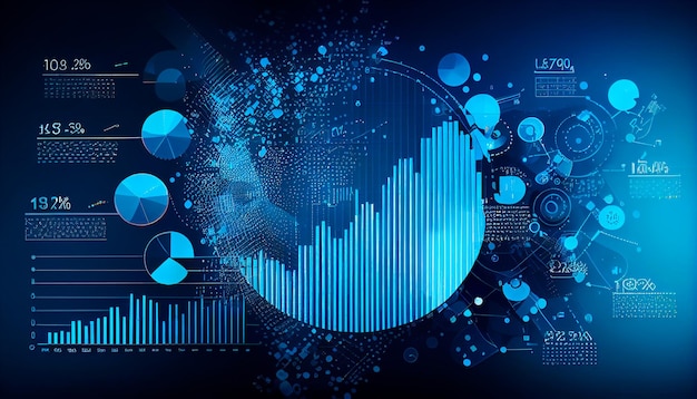 Business data analysis and analytics of customers insights with charts abstract blue background Generative AI