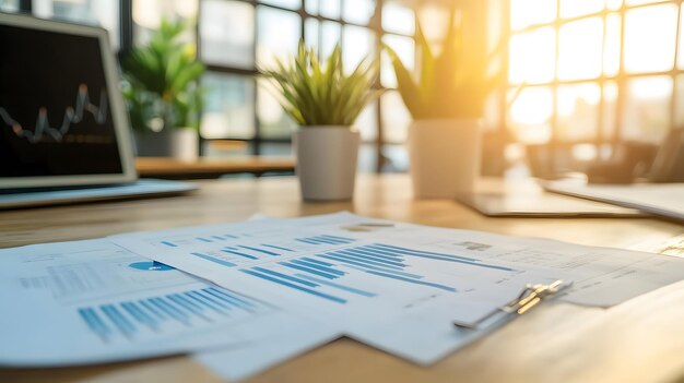 Business Data Analysis with Graphs and Charts on a Desk