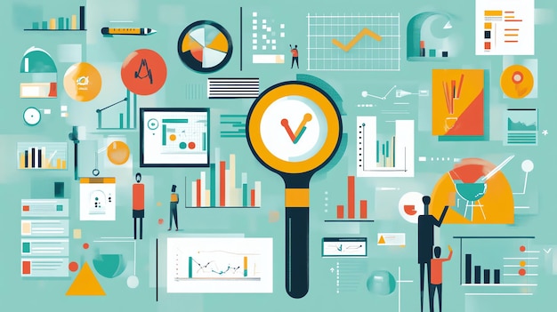 Photo business data analysis with magnifying glass