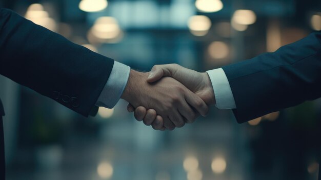 Business Deal Handshake between two professionals in a corporate setting