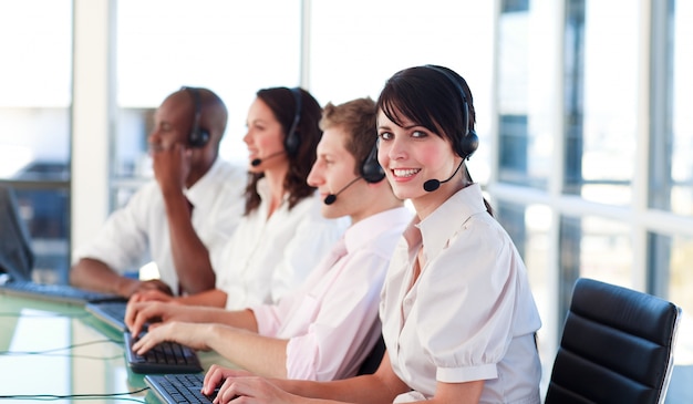 Business employees in a call center