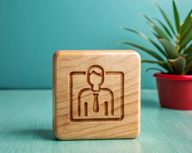 Business Essentials Icons on wood and Achievement Symbol with Wood Figures Background Illustration I