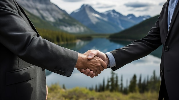 Business executives shaking hands with each other Generative AI