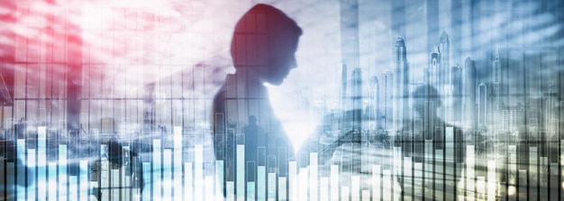 Business and finance graph on blurred background Trading investment and economics concept