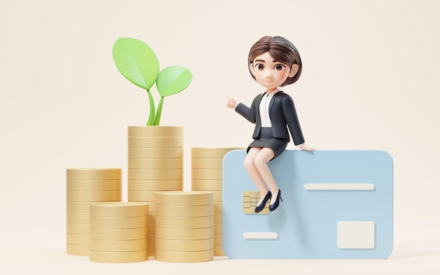 Business girl with investment and finance concept 3d rendering