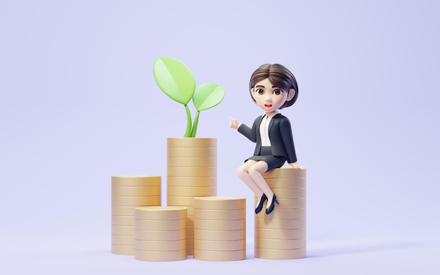 Business girl with investment and finance concept 3d rendering