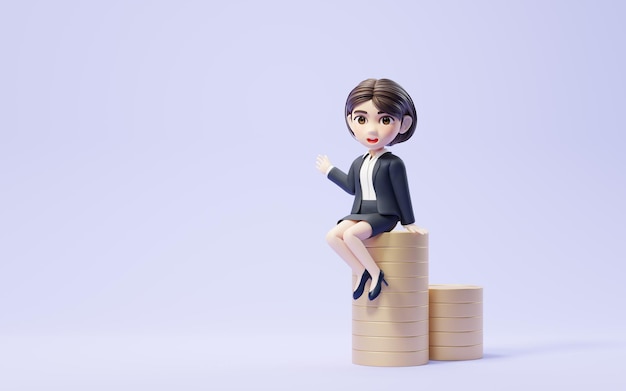 Business girl with investment and finance concept 3d rendering