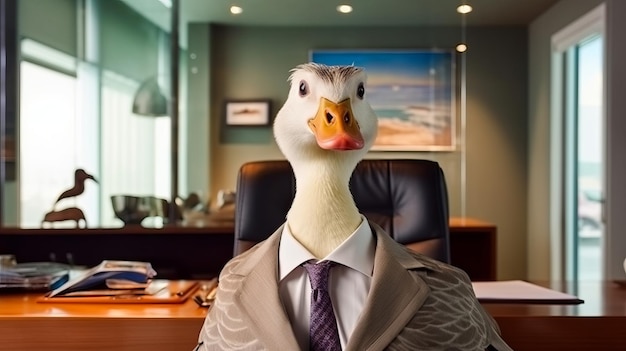 Business goose at his workplace in the office Generative ai