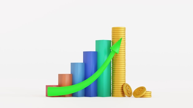 Business graph or bar chart diagram with stack gold coin Growth business financial concept 3D render