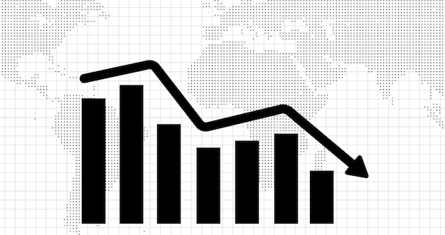 Business graph showing business success with arrow arrow growth with grid line and world map background