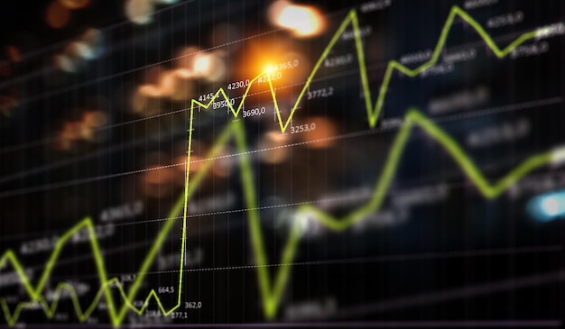 Business graph and trade monitor. Mixed media