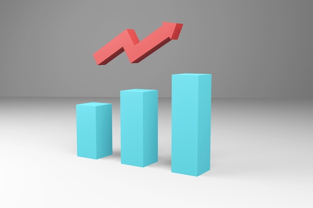 Business Growth Bar Graph Curved arrow 3D Render Illustration