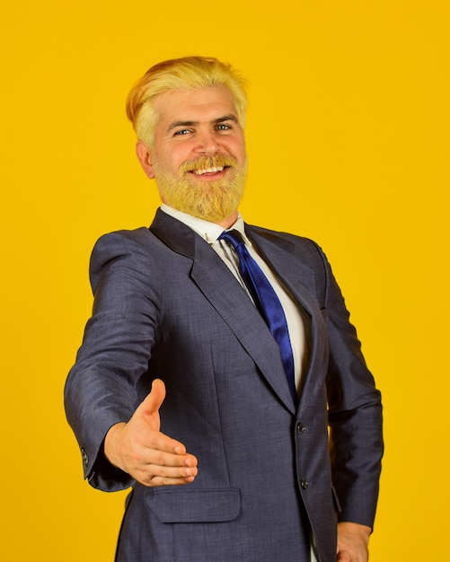 Business growth businessman in formal wear business man in suit Confident bearded man leader CEO portrait happy hipster dyed beard hair professional office manager boss in stylish clothes