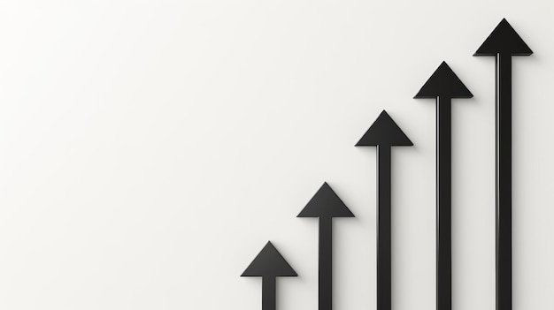 A business growth concept with black arrows pointing upward on a light background