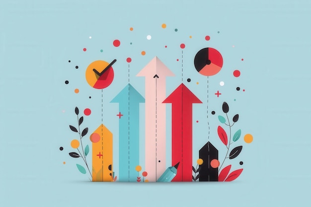 Business growth icon flat design front view financial theme animation vivid