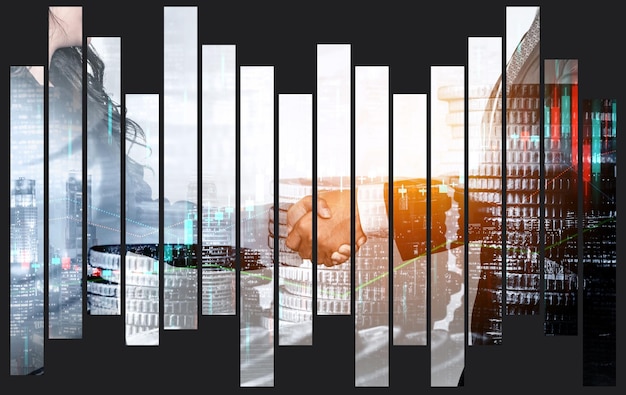 Business handshake on finance prosperity and money technology asset background