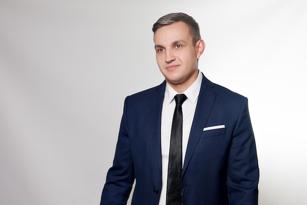 business health people and lifestyle concept Portrait of handsome man in black blue suit close up