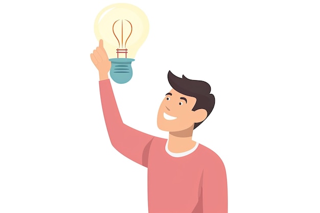 business illustration of man with lightbulb moment idea thinking solution bingowhite background