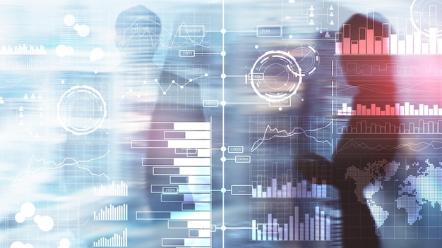 Business intelligence Diagram Graph Stock Trading Investment dashboard transparent blurred background