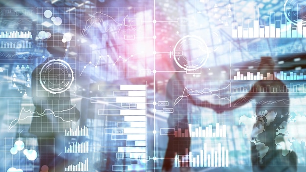 Business intelligence Diagram Graph Stock Trading Investment dashboard transparent blurred background