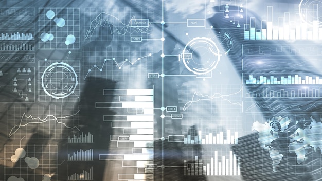 Business intelligence Diagram Graph Stock Trading Investment dashboard transparent