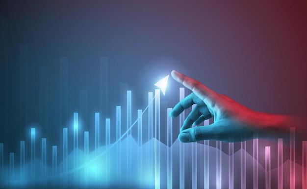 Business invesment graph show highest level by hand point