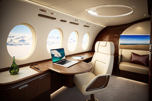 Business jet with sleek and modern interior featuring minimalist design elements