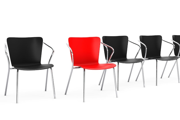 Business large meeting. Boss Chair Between other chairs on a white background. 3d rendering