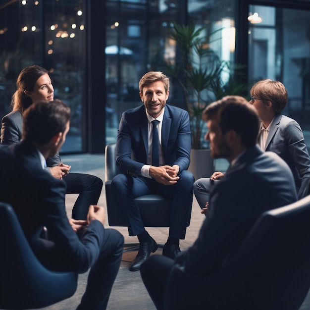 a business leader talking to consultant team in the meeting room