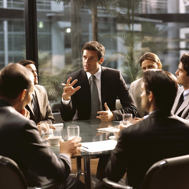 a business leader talking to consultant team in the meeting room