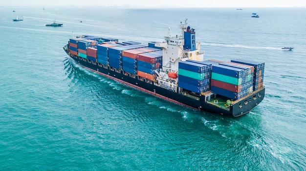 Business logistic and transportation of International by ship in the open sea.