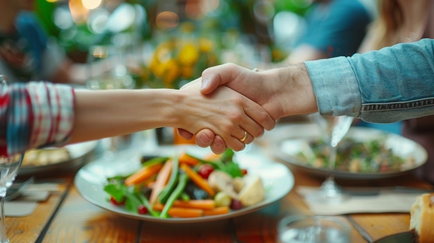 Photo business lunch handshake closeup friendship photo