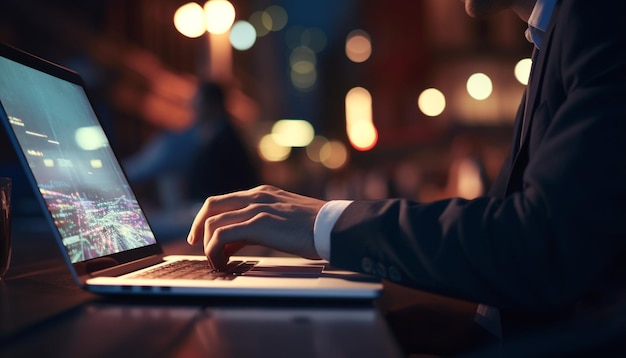 business man hands typing on laptop keyboard