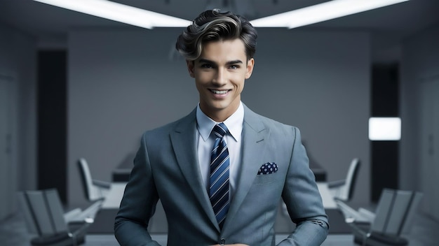 Business man handsome cute guy in grey office suit