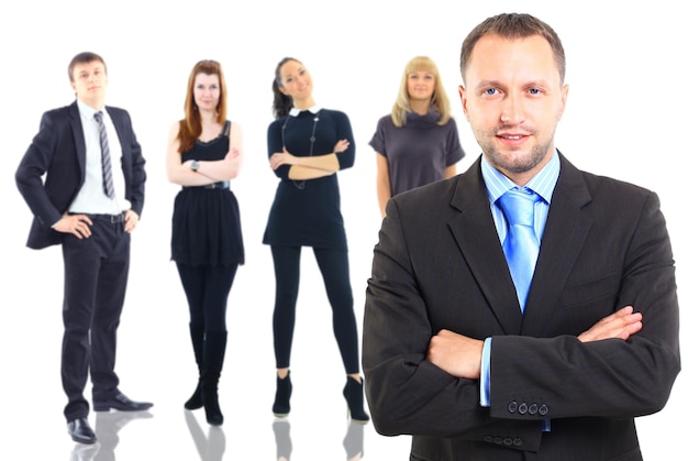 Business man and his team isolated over a white background