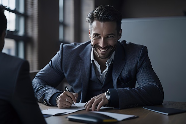 Business man in office posing for photo Generative AI