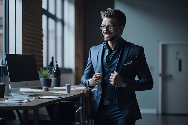 Business man in office posing for photo Generative AI