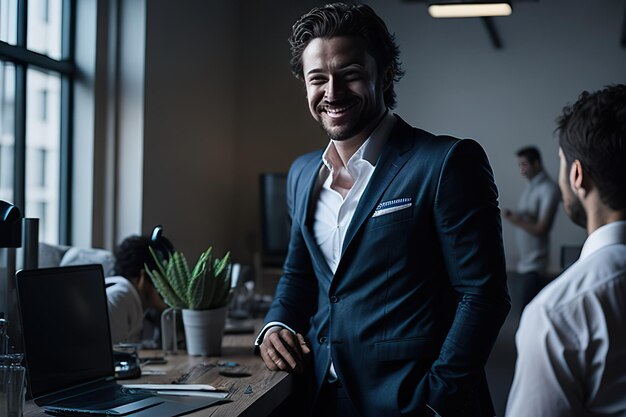 Business man in office posing for photo Generative AI