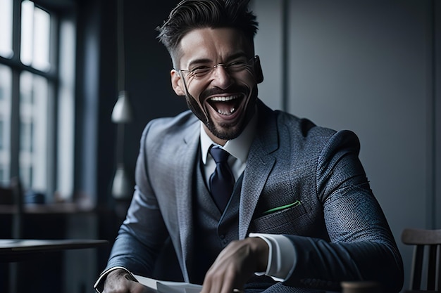 Business man in office posing for photo Generative AI