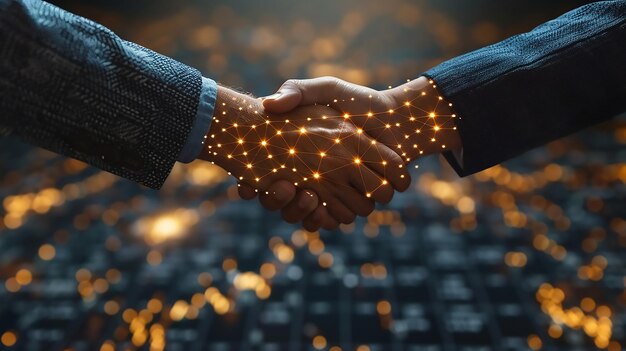 Photo business man shaking hands with global effect