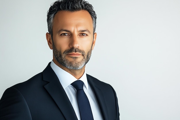 Photo business man in suit front view portrait on white background