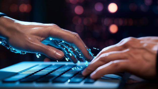 business man typing on laptop keyboard