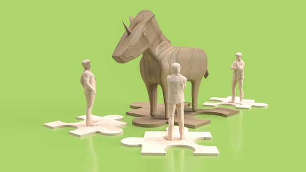 The Business man and Unicorn on jigsaw for Startup concept 3d rendering