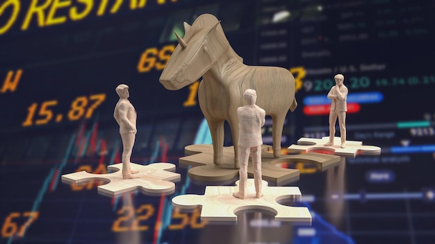 The Business man and Unicorn on jigsaw for Startup concept 3d rendering