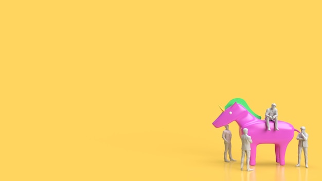 The Business man and Unicorn on Yellow Background for Startup concept 3d rendering