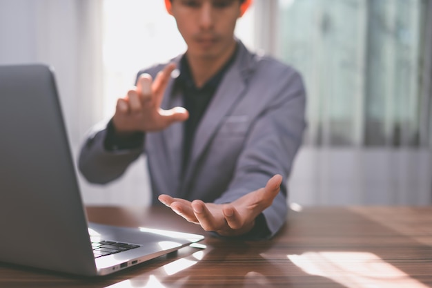 Business man use a computer to work