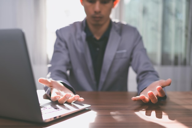 Business man use a computer to work