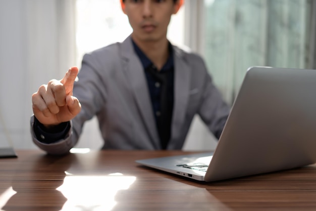 Business man use a computer to work