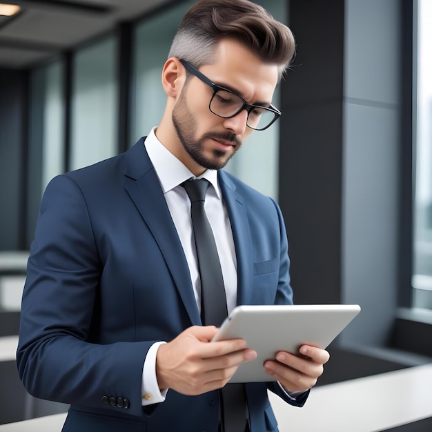 Photo business man using tablet